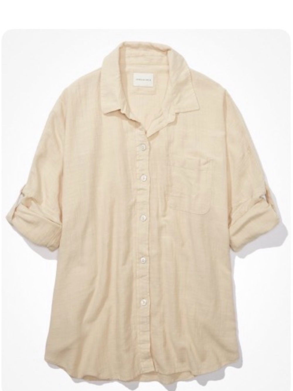 American Eagle Outfitters Women's Light Beige Button-Up Shirt